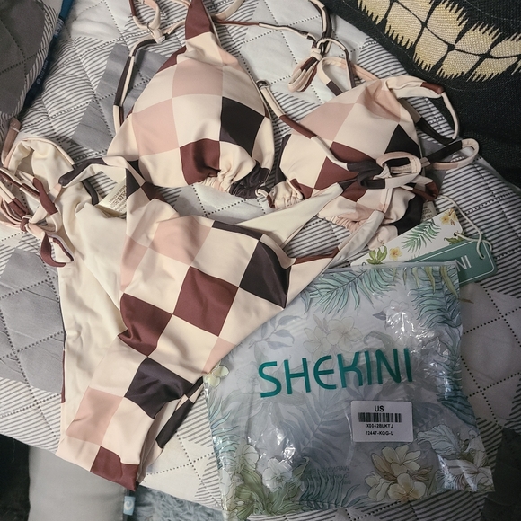 SheKini Bikini Colorblock Brown and Tan, New in Package, Size Large - Picture 8 of 9